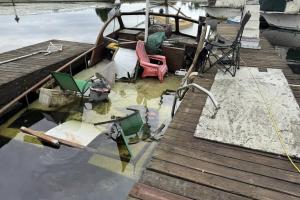 Sad day for the Pat Foss. I had gotten both diesel engines running before taking a couple days to go to a wedding. I came back to this!