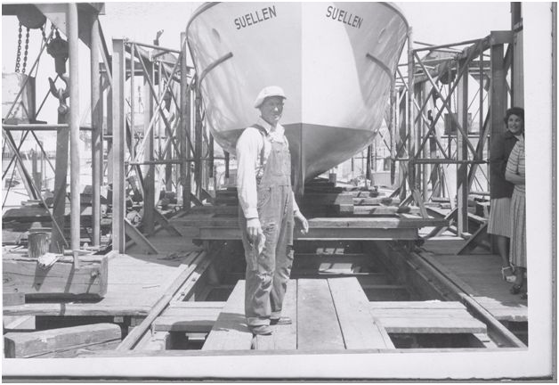 Builder Louis A. Hascall at the launch in 1951